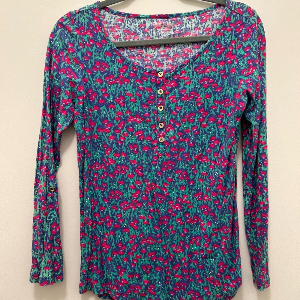 Lilly Pulitzer Vibrant Long Sleeve Etta Top - Pink and Blue
